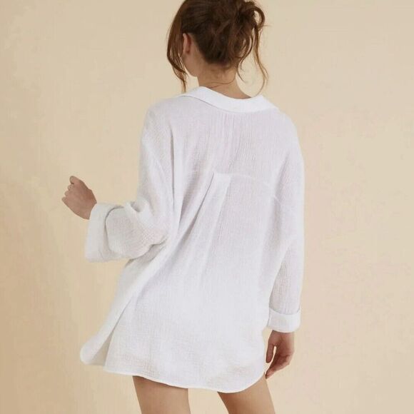 The Handloom Los Angeles Echo Maxi Shirt White Turkish Cotton Gauze One Size - Picture 4 of 13